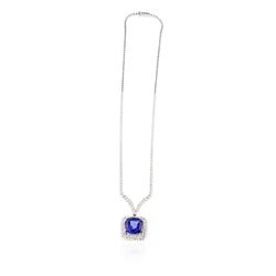 18KT White Gold 12.86 ctw Tanzanite and Diamond Necklace