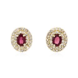 14KT Yellow Gold 2.07 ctw Ruby and Diamond Earrings