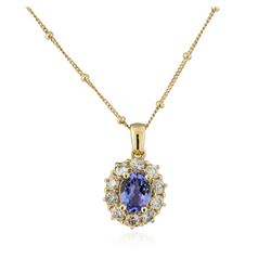 14KT Yellow Gold 2.24 ctw Tanzanite and Diamond Pendant With Chain