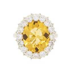 14KT Yellow Gold 6.17 ctw Citrine and Diamond Ring