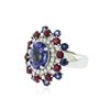 Image 2 : 14KT White Gold 3.58 ctw Tanzanite, Sapphire, Ruby and Diamond Ring