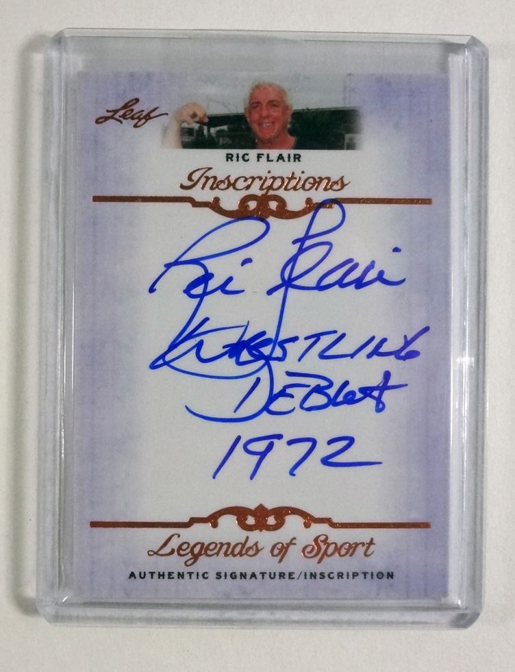 RIC FLAIR AUTOGRAPHED LEAF INSCRIPTIONS CARD WRESTLING GREAT 1972