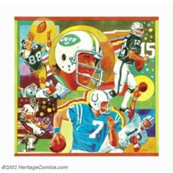 George Guzzi - Original Illustration Art (c.1975). An outstanding pro football collage featuring #12