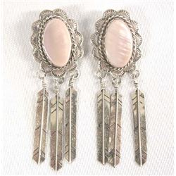 Navajo Silver Pink Mother of Pearl Dangle Earrings