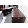 Image 1 : MAHOGANY BULLET TOP EXECUTIVE DESK W/ MATCHING RETURN AND 4 DRAWER 36'' CABINET