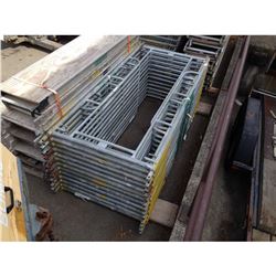 25 - 3' SCAFFOLDING FRAMES WITH 10 - 7' WORK PLATFORMS AND 1 BUNDLE OF 8' CROSSBARS
