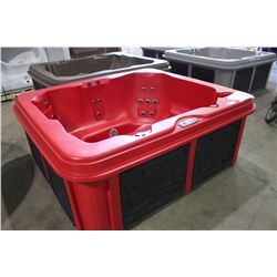 COLEMAN 5 PERSON HOT TUB WITH LOUNGER, BLACK EXTERIOR/RED INTERIOR, 30 STAINLESS STEEL JETS,
