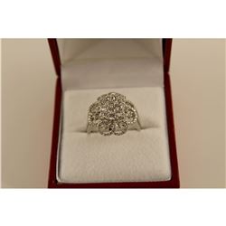ONE LADIES 18KT WHITE GOLD DIAMOND SET ENGAGEMENT RING, MADE IN AN ART DECO STYLE AND SET WITH