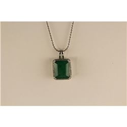 14KT WHITE GOLD NATURAL EMERALD & DIAMOND SET PENDANT SET WITH 44 ROUND BRILLIANT CUT DIAMONDS