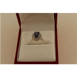 LADIES 14KT WHITE GOLD NATURAL TANZANITE & DIAMOND SET DRESS RING SET WITH 1 OVAL MIXED CUT NATURAL