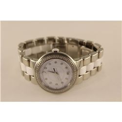 MOVADO LADIES OR GENTS CERENA STAINLESS STEEL AND WHITE CERAMIC WATCH