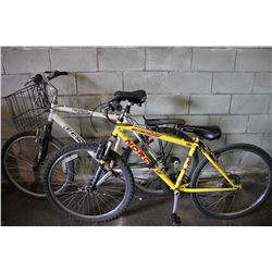 2 BIKES: YELLOW NORCO FRONT SUSPENSION & WHITE CCM FRONT SUSPENSION MOUNTAIN BIKE
