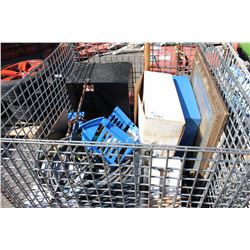 BIN OF ASSORTED HOSES, PICTURES ETC.