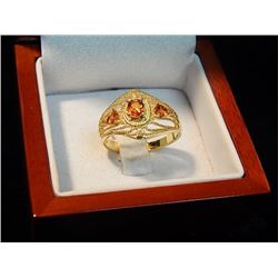 RING - 14K GOLD OVER .925 STERLING SILVER - CLASSIC DESIGN - POLISHED SHANK EXTENDS TO AN OPEN V DES