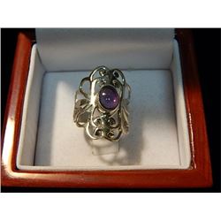 RING - CUSTOM MADE AMETHSYT RING - STERLING SILVER FILIGREE DESIGN