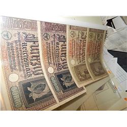 MONEY'S - NAZI WWII GERMAN EAGLE AND SWASTIKA REICHMARK BILLS - 4 X BID
