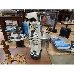 WOOD CARVED SKELETON STATUE