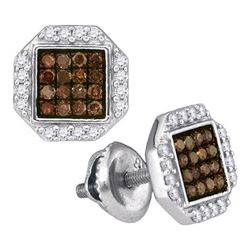10K White Gold Jewelry 0.40 ctw White Diamond & Cognac Diamond Earrings - WGD88972