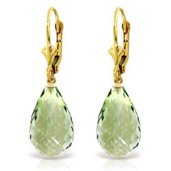 Genuine 14 ctw Green Amethyst Earrings Jewelry 14KT Yellow Gold  - WGG#2561
