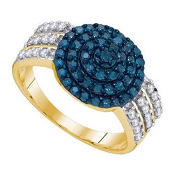 10K Yellow Gold Jewelry 0.75 ctw White Diamond & Blue Diamond Ladies Ring - WGD89418