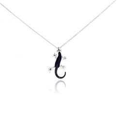 Sterling Silver Rhodium & Black Rhodium Overlay Black CZ Lizard Necklace - WSP-stp01005