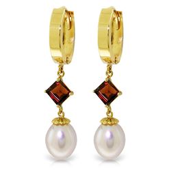 Genuine 9.5 ctw Pearl & Garnet Earrings Jewelry 14KT Yellow Gold  - WGG#2474