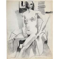 Robert Blackburn, Nude Sitting, Charcoal Drawing