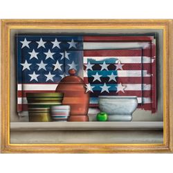 James Carter, Still Life with American Flag, Acrylic Painting
