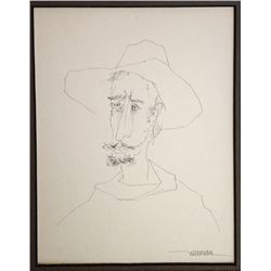 Leonardo Nierman, Self Portrait with Hat, Ink Drawing