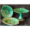 A green majolica leaf design fifteen piece dessert service including plates, dishes and comport...