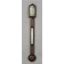 19th Century rosewood stick barometer with thermometer having engraved ivory dials signed Negrett...