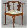 Image 1 : George III walnut corner chair having scroll arms and vase shaped back splats, padded seat on fro...