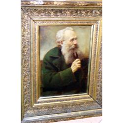 J. Dielmann - 19th Century oil on panel - Portrait of a bearded gentleman wearing a green coat an...