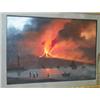Image 1 : I. Ducat - 19th Century gouache - The Bay of Naples at night, with Vesuvius erupting, verso inscr...