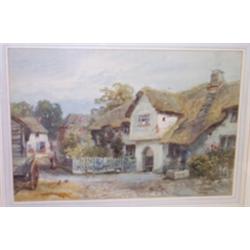 Alfred Leyman - Pair of watercolours - Rural scenes with thatched cottages and figures, signed, 3...
