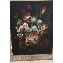 H.E. Evans (attributed) - 19th Century oil on canvas - Still-life, 50cm x 70cm, in a carved pine...