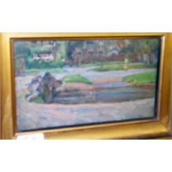 Richard Hayworth - Oil on panel - Bourton-on-Water, verso inscribed, 14cm x 23.5cm Est.: £100 - £...