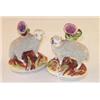 Image 1 : Pair of 19th Century Staffordshire spill vases formed as a ram and a ewe having grog decorated bo...