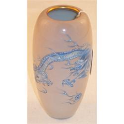 20th Century Japanese porcelain vase, the ovoid body decorated with a two tone blue dragon, base...