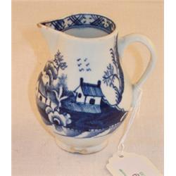 18th Century Lowestoft porcelain sparrow beak cream jug with scroll handle and Oriental style lan...