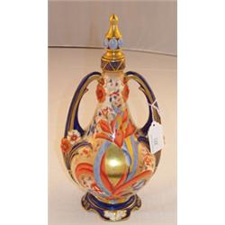 Wileman & Co Foley China Art Nouveau design two handled tapered cylindrical vase with stopper dec...