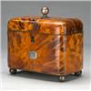 Image 1 : 19th Century tortoiseshell tea caddy fitted a two division interior with covers and having spheri...