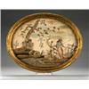 Image 1 : Early 19th Century oval needlework panel depicting a romantic shepherd and shepherdess with a she...