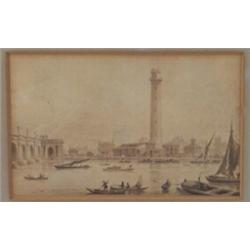 'New Shot Mill, near Waterloo Bridge from the Savoy', signed and dated 1823?, verso inscribed, 9c...