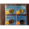 Image 1 : Canada loonies: 1988 CCCS UNC-67, 1992 CCCS UNC-67, 1993 CCCS UNC-66, 1999 CCCS UNC-67. Lot of 4 coi