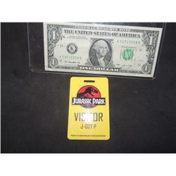 JURASSIC PARK ORIGINAL VISITOR BADGE