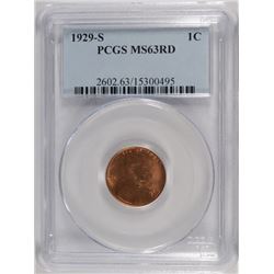 1929-S LINCOLN CENT, PCGS MS-63 RED