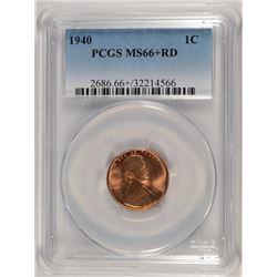 1940 LINCOLN CENT, PCGS MS-66+ RED
