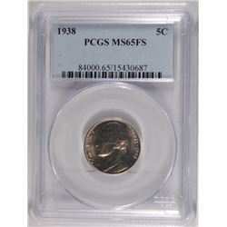 1938 JEFFERSON NICKEL, PCGS MS-65 FULL STEPS!  TOUGH