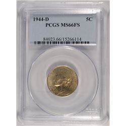 1944-D JEFFERSON NICKEL, PCGS MS-66 FULL STEPS